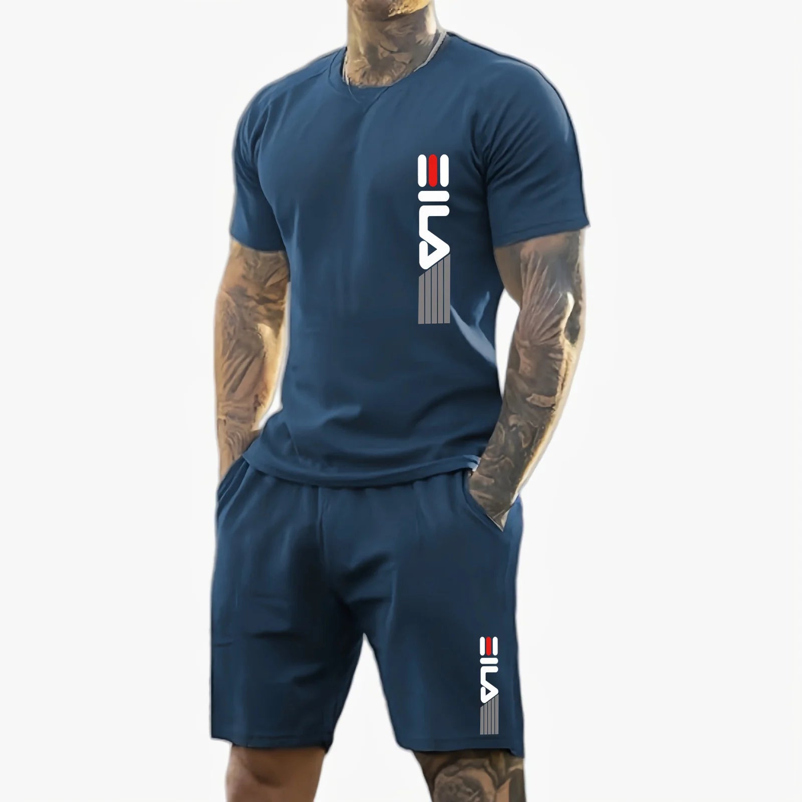 Männer 2025, Sommer, neuer lässiger Sportanzug, modisches, atmungsaktives Outdoor-Herren-Kurzarm-T-Shirt + Trainingsshorts, zweiteiliges Set