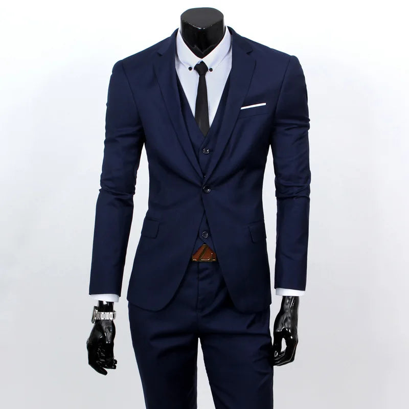 Frühling Herbst Neue Mode Für Männer Trendy Schlank Business Einfarbig 3 Stück Anzüge Sets Einzigen Greasted Blazer Weste Hosen