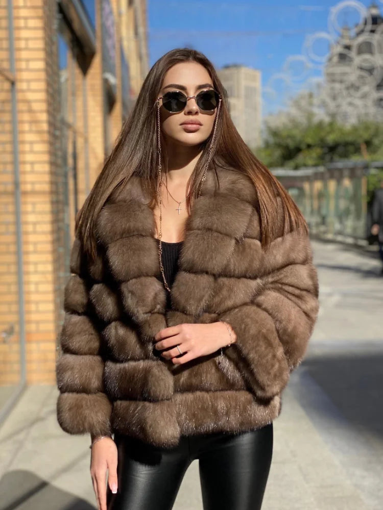 Brauner mittellanger Pelzmantel für Damen, Revers, versteckter Knopf, lockere, elegante Oberbekleidung, 2025, modischer Bürodame, Pendelmantel, Neu