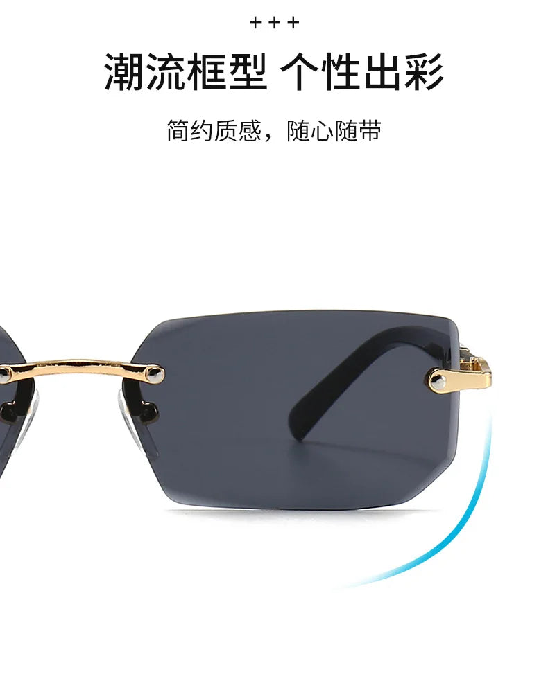 Randlose Sonnenbrille Rechteck Mode beliebte Frauen Männer Schatten kleine quadratische Sonnenbrille für weibliche männliche Sommer reisen Okulos