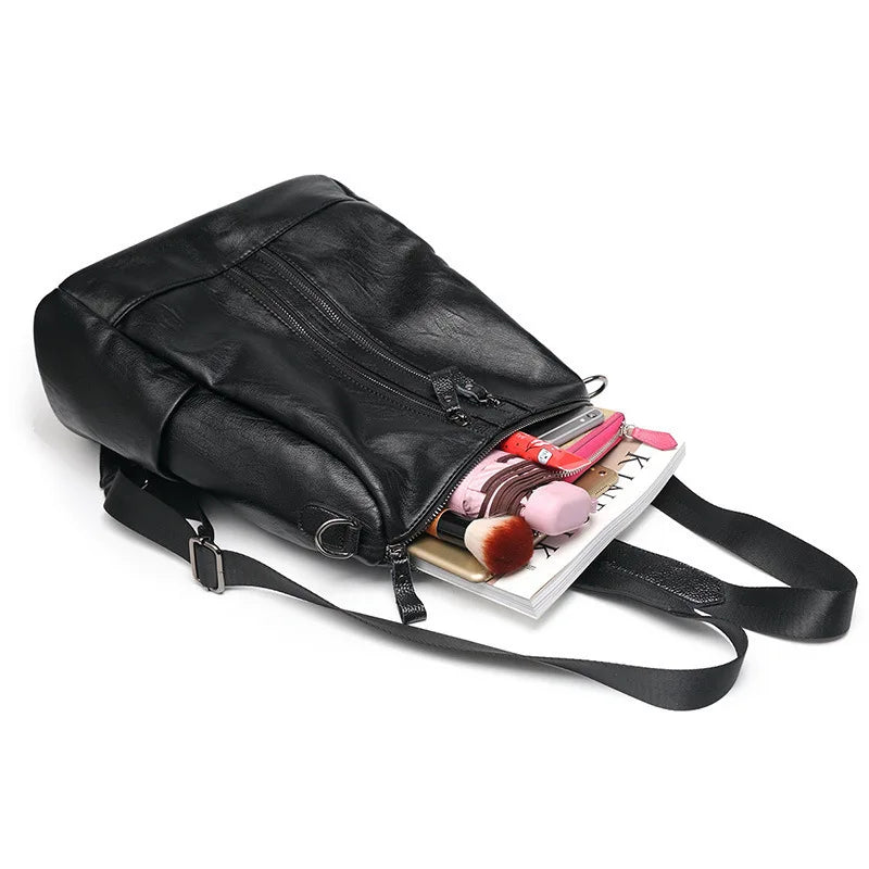 Frauen Weiches Leder Rucksack Schule Schwarz Casual Multifunktionale College Tasche Große Kapazität Schulter Taschen Reise Tote Rucksack