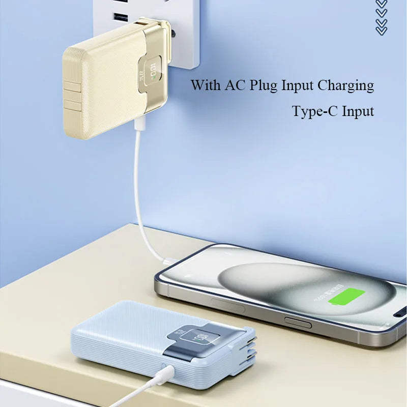 20000 mAh Superschnelllade-Powerbank 2-in-1 mit AC-Stecker, multifunktional mit Dual-Wire-Wandstecker, mobiles Netzteil