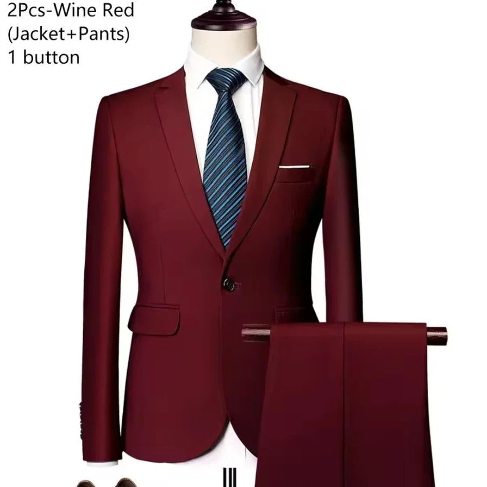 Men Suits Set Jackets Pants 2 Pieces Elegant For Wedding Slim Fit Blazers Formal Outfit Fashion Classic Full 2025 Costume