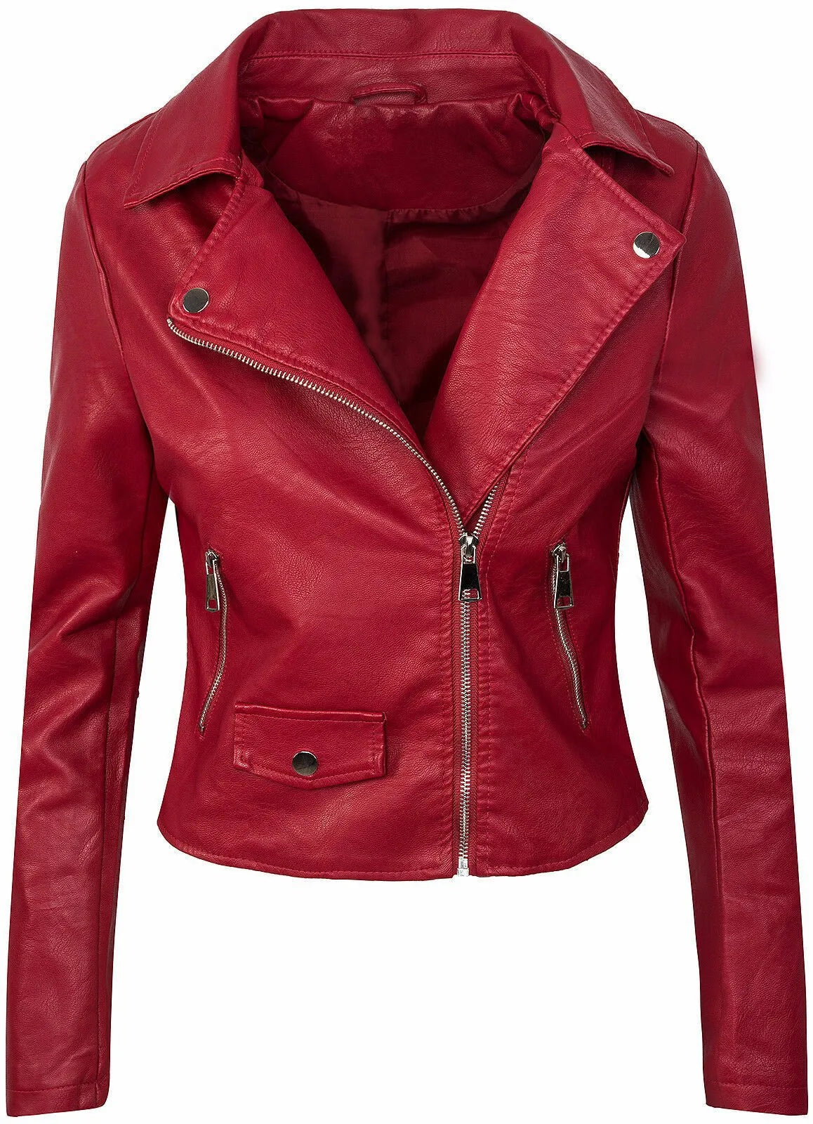 Slim Fit Short Zipper PU Leather Jacket Women's Solid Color Outerwear Autumn Winter Street Style Comfortable Casual Fashion