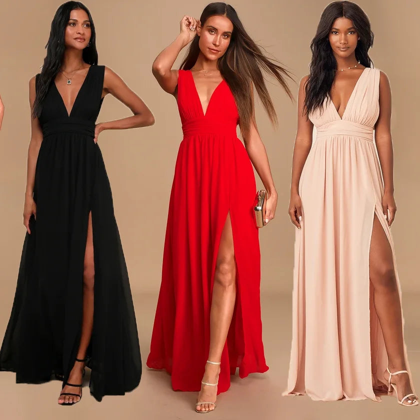 Sexy rückenfreies Maxi-Sommerkleid für Damen, Netzstoff, lang, figurbetont, rot, Weihnachts-Partykleid, Brautjungfern-Abendkleider