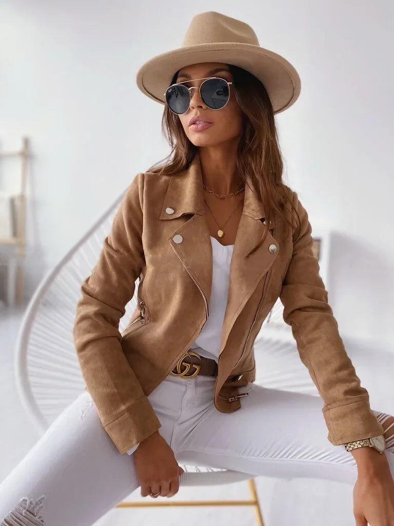 Slim Fit Short Zipper Deer Skin Velvet Open Cardigan Coat Hot Sale Of The Season New Style Cross Border Women's Fashion Outerwea