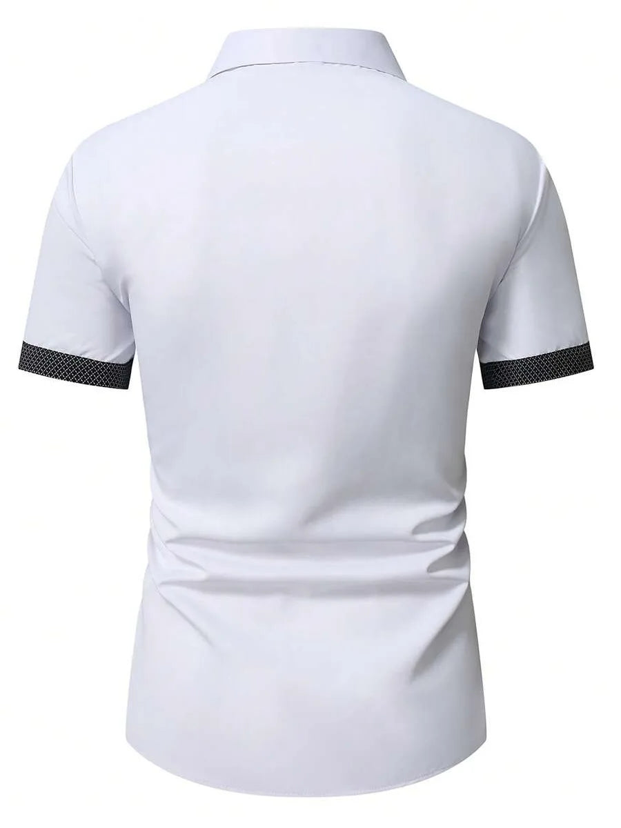 Frühling Sommer Neue Herrenkleidung Kurzarm Farbblock-Hemd 95% Polyester 5% Spandex