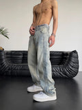 Jeans für Herren, locker, hellblau, Baggy, gerade, Cowboy-Hose, Punk, gespleißt, Y2k, Vintage-Hose, 2025, koreanischer Herbst-Trend, Baumwolle