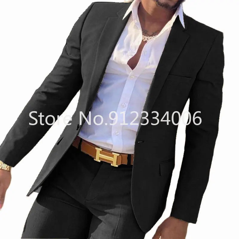 2-teiliger beigefarbener Anzug für Männer, Slim Fit, Hochzeit, Bräutigam, Smoking, Trauzeugenanzüge, männliche Mode, Raucherkostüm, Homme, Blazer mit Hosen