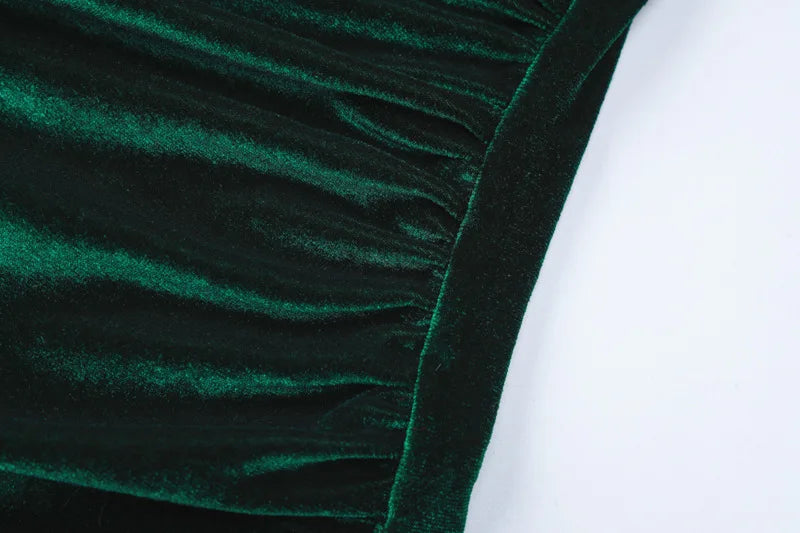Dulzura 2024 Frühling Sommer Samt Langarm Midi Kleid Für Frauen Geraffte Lange Kleid Elegante Party Kleidung Abend Grün Outfits
