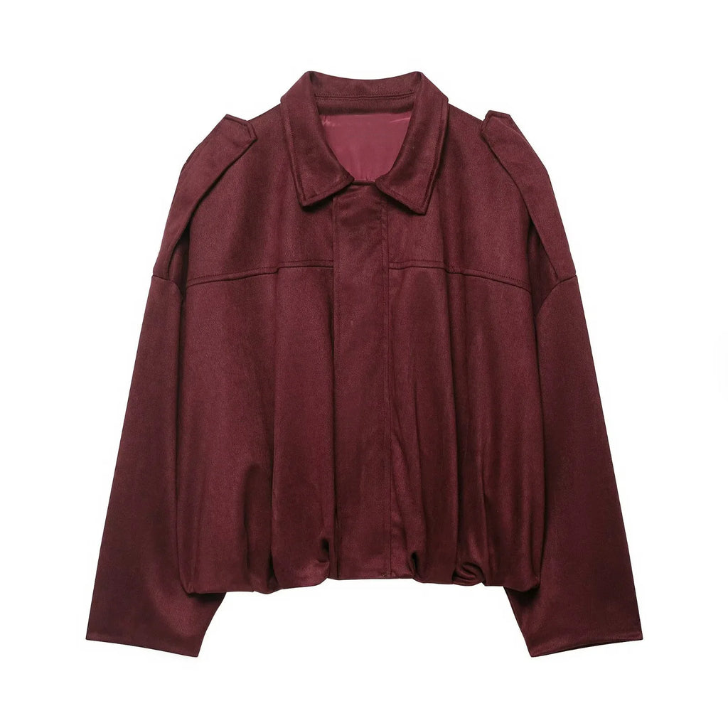 Retro Style Suede Jacket Zipper Collar Outerwear for Women Medium Thickness Long Sleeve Street Fashion Loose Fit Autumn Winter