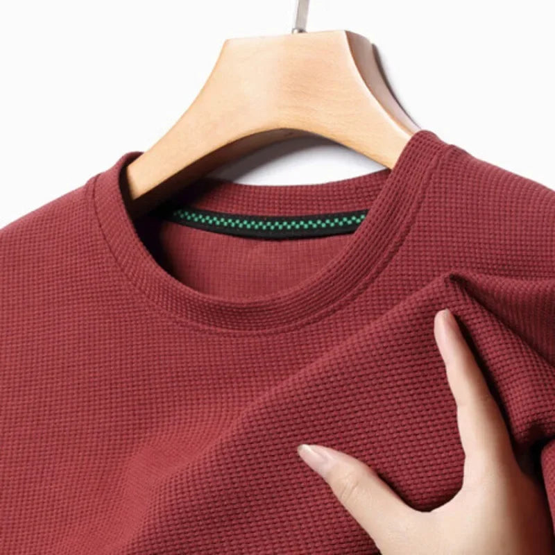 Kurzarm-PoloshirtKurzarm Waffle Solid Polot Fashion Splicing Herren-Rundhals-Top aus Baumwolle mit kurzen Ärmeln für den täglichen Gebrauch