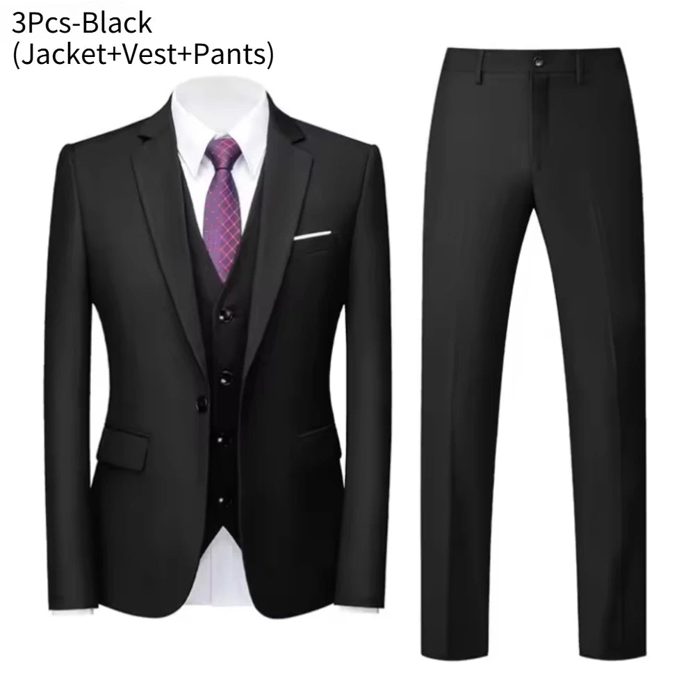 Anzüge für Männer, 3-teiliges Set, elegante Hochzeit, modisch, klassisch, volle Jacken, Weste, Hosen, Blazer, Outfit, 2025, formelles Kostüm