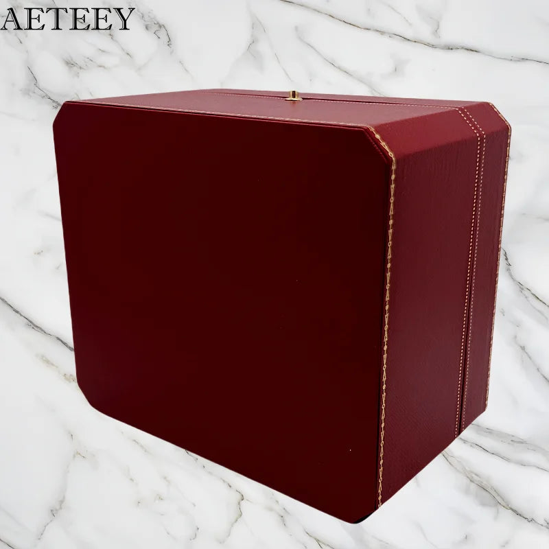 Fashion AETEEY Men Women Red Watch Storage Travel Box with Paper Bag Book for Luxury Brand Watch Wedding Holiday Gift Case