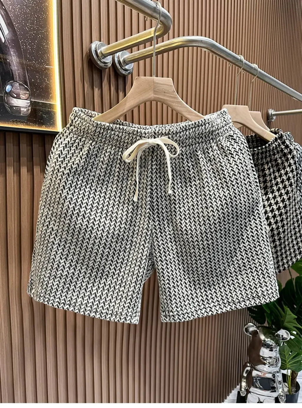 Herrenbekleidung, bedruckt, karierte Shorts, Sommer, stilvoll, gerades Bein, lässige Strandhose, bequeme Taschen, leichte Straßenshorts