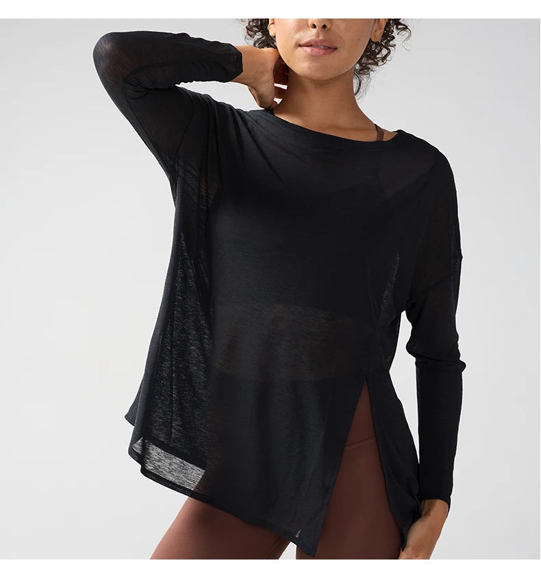 Gym Sport Tops Workout T-shirts Frauen Yoga Kleidung Laufen Lose Schlank Schnell Trocknend Training Langarm Bluse Fitness Tops 👚