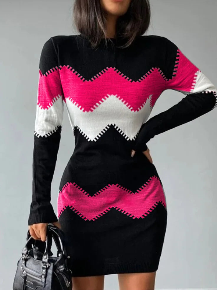 Herbst Winter Frauen Mode Druck Dünnes Kleid 2024 Weibliche Lange-hülse O-ansatz Elegante Bodycon Paket Hüften Mini Kleider Vestidos