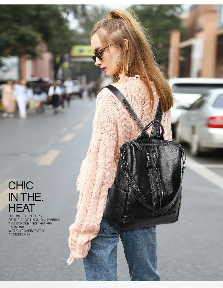 Frauen Weiches Leder Rucksack Schule Schwarz Casual Multifunktionale College Tasche Große Kapazität Schulter Taschen Reise Tote Rucksack