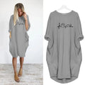 Frauen Lose Lange Ärmeln Sommer Plus Größe Kleid Herbst Winter Casual Rundhals Einfarbig Langarm Tasche Lose Pullove