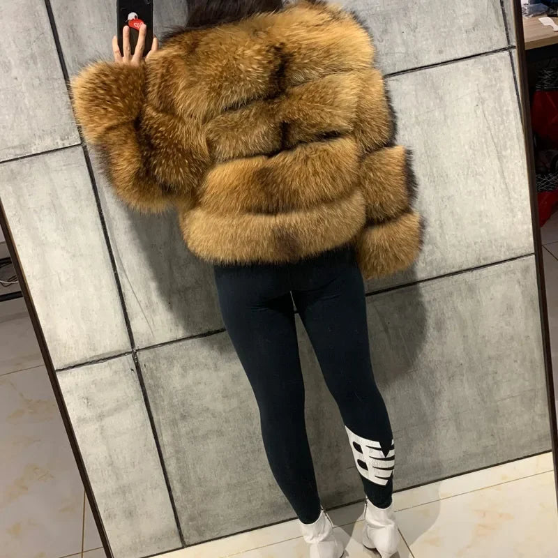 Frauen Gefälschte Waschbären Pelz Jacke Herbst Winter Faux Pelz Fuchs Mäntel Kurzen Mantel Jacken Pelzigen Oberbekleidung Elegante Dicke Warme Mäntel