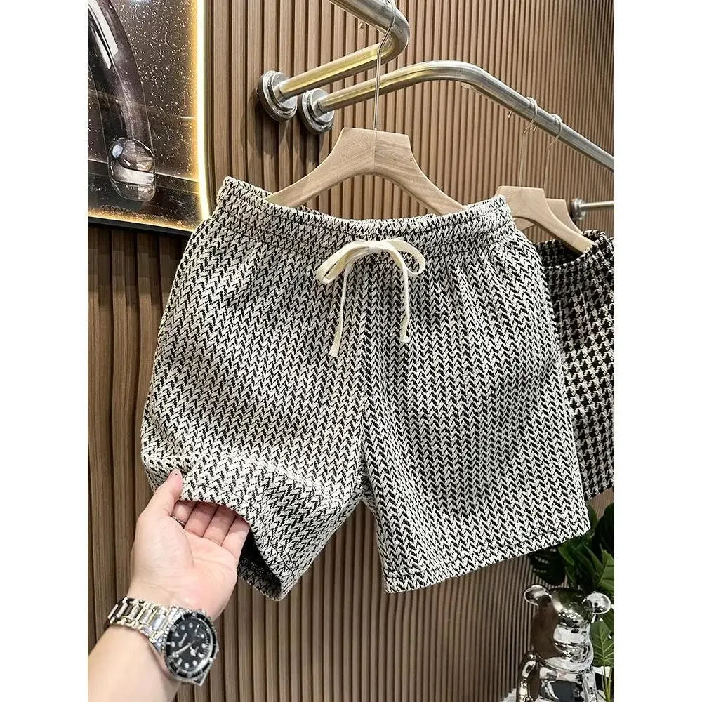 Herrenbekleidung, bedruckt, karierte Shorts, Sommer, stilvoll, gerades Bein, lässige Strandhose, bequeme Taschen, leichte Straßenshorts