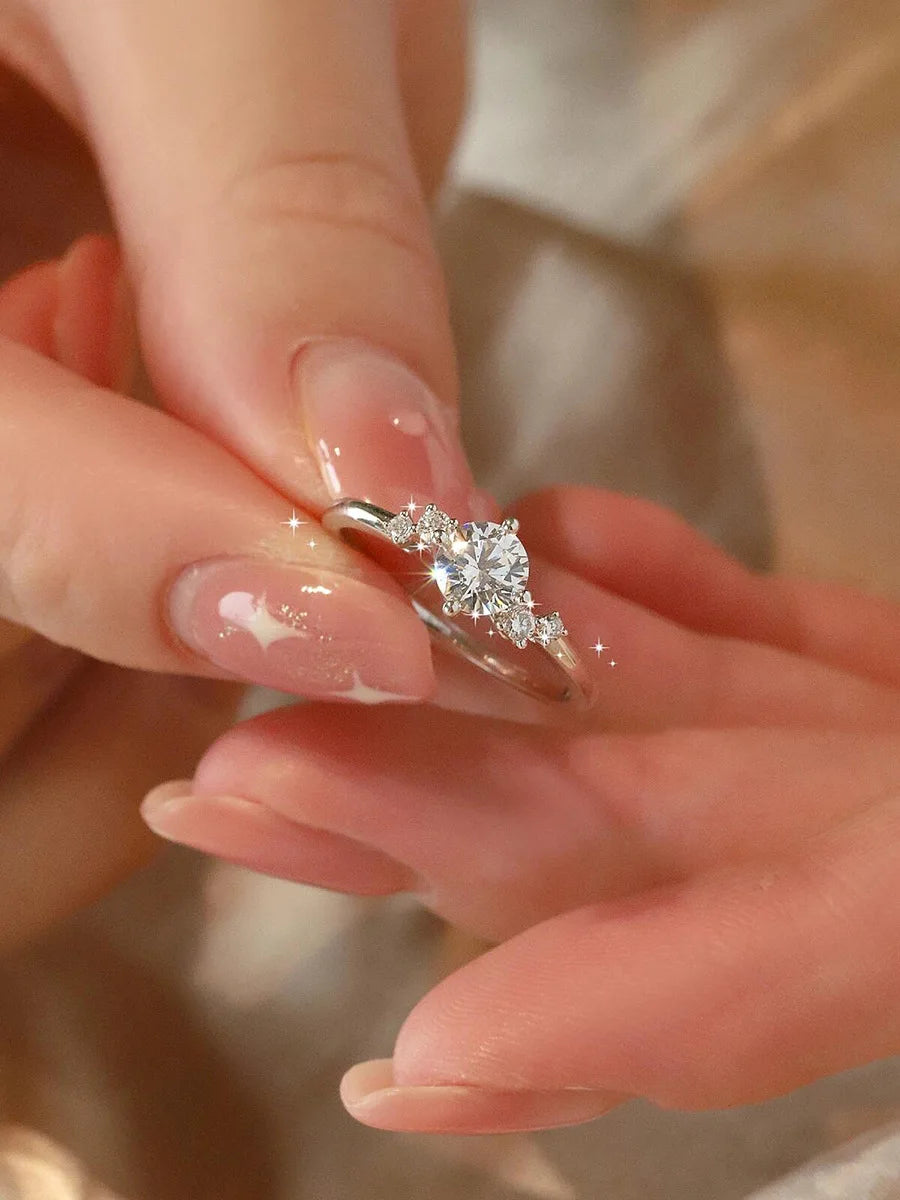 18K Weißgold und Platin PT950 1 Karat Moissanit-Ring für Damen, Vier-Krallen-Galaxie-Stern-Verlobungsring als Geschenk für die Freundin.