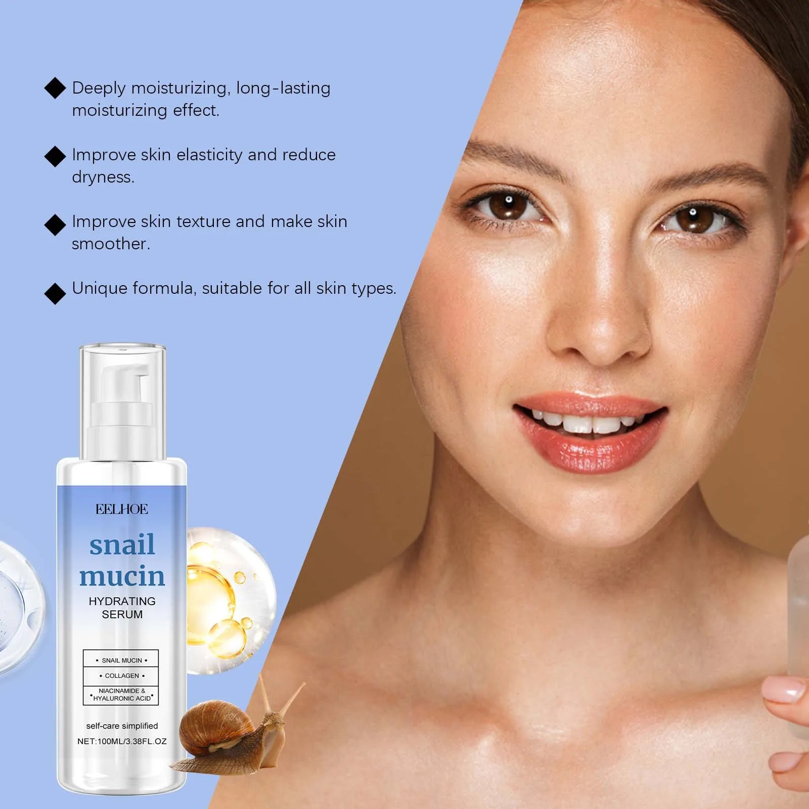Snail Mucin Moisturizing Essence Tiefenpflege Straffende Haut verbessert effektiv Stumpfheit, feuchtigkeitsspendende, weichmachende Pflegeessenz