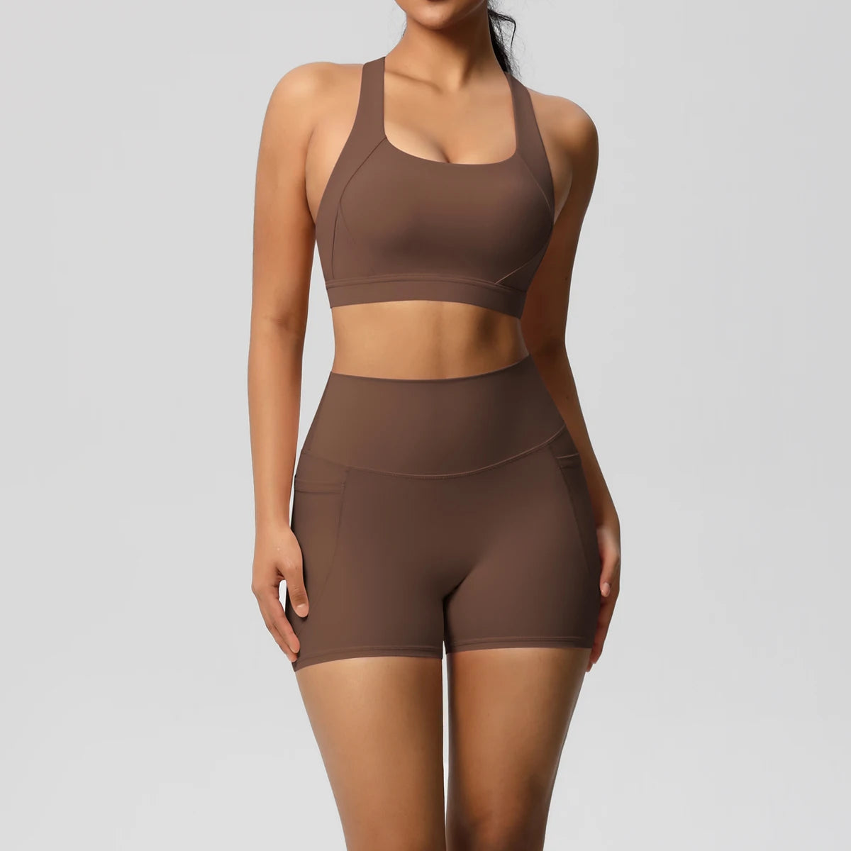 2PCS Sportswear Mit Taschen Yoga Set Gymnastik Kleidung Yoga Anzüge Für Frauen Trainingsanzüge Sport Shorts Crossover Bh Gym Leggings