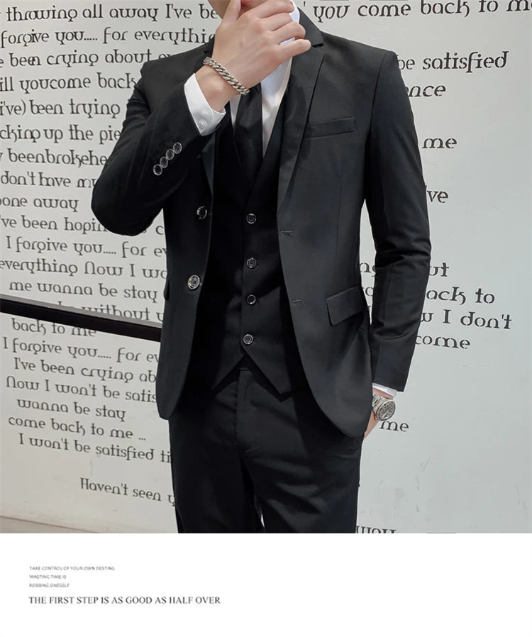 Herren-Slim-Fit-Dreiteiler im koreanischen Stil für Business, professionelle formelle Kleidung, Trauzeuge, Bräutigam, Hochzeit, koreanischer Stil, kleiner Sui
