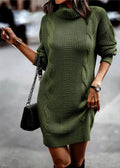 Fashion Turtleneck Wrap Hip Women Sweater Dress Solid Color Knitted Dresses Female Autumn Winter Casual Thickened Warm Mini Gown
