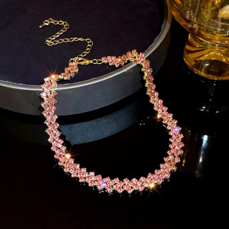 Luxuriöse glänzende voller Strass-Halskette für Frauen, personalisierte geometrische Kristall-Halsketten, Hochzeitsschmuck, Party-Geschenke