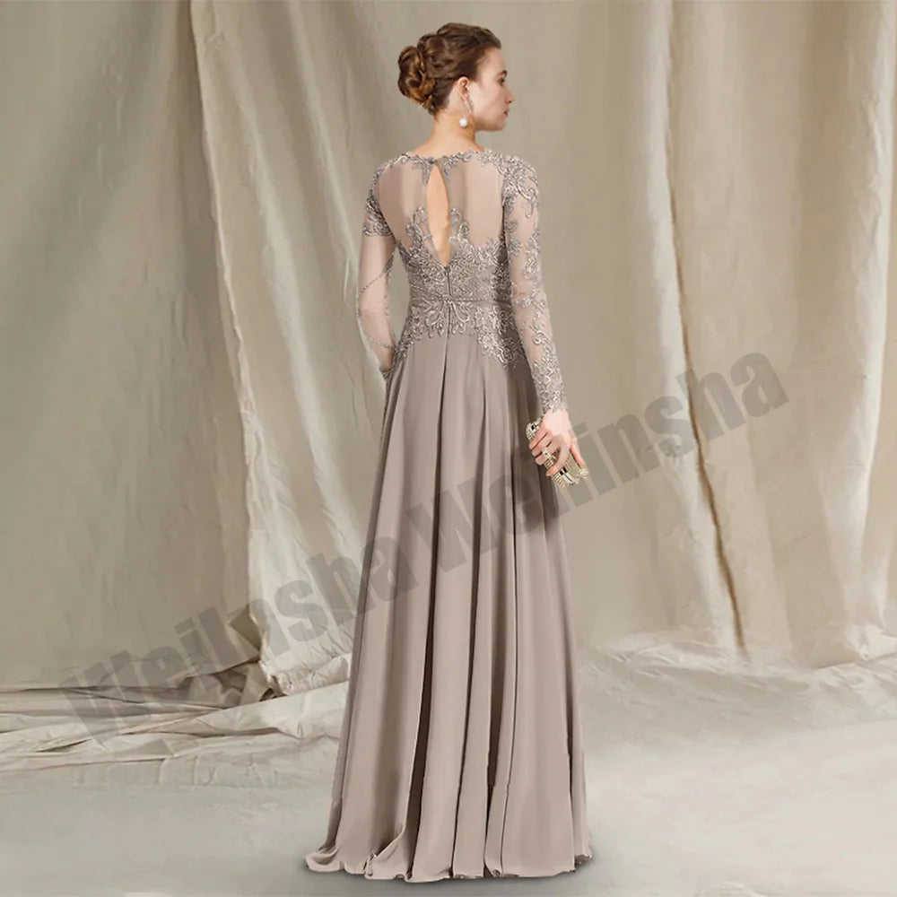 Charmante lange Ärmel Spitze Hochzeit Gast Kleider U-Ausschnitt Perlen Chiffon eine Linie Sommer Mutter der Braut Kleid benutzer definierte Größe