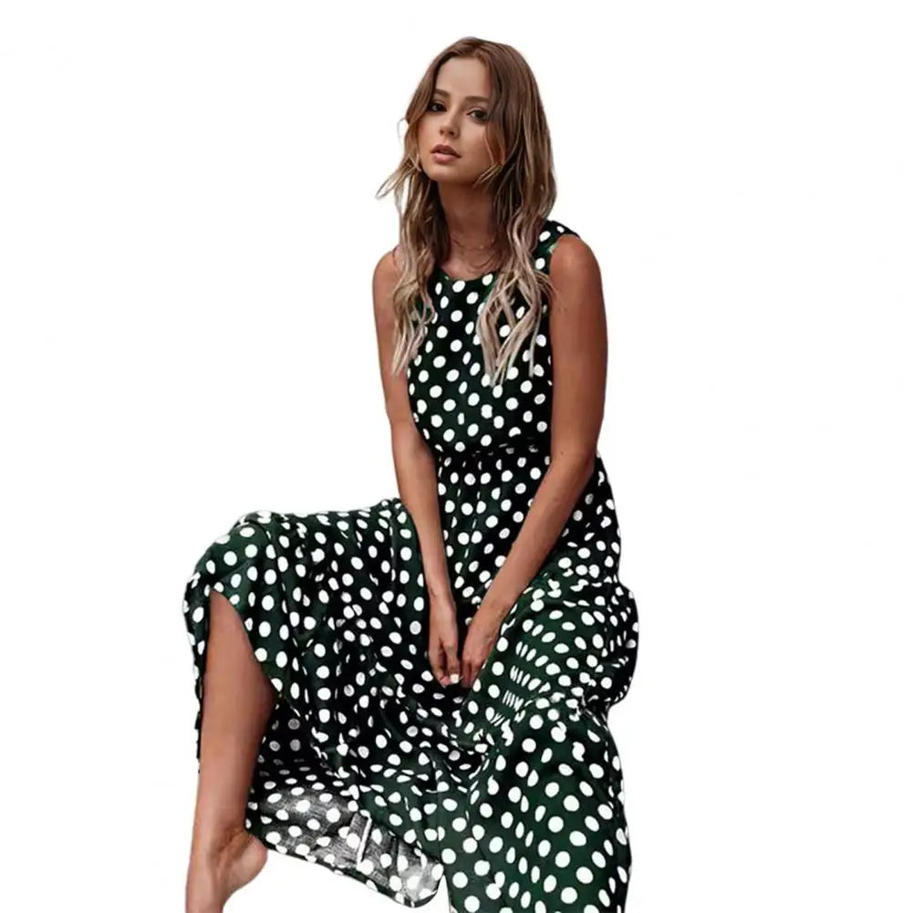 Frauen bedrucktes Kleid Kontrast farbe Punkt druck ärmelloses Maxi kleid eine stilvolle Wahl für Dating Pendel urlaub