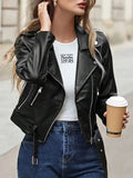 Schwarze kurze Motorradjacke Damen Slim Fit PU-Ledermantel Kunstleder Reißverschlusskragen Volle Ärmel Herkunft China Männliche Mode