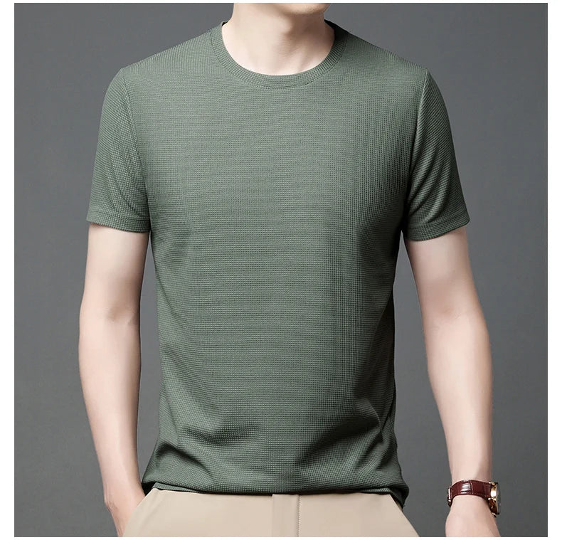 Kurzarm-PoloshirtKurzarm Waffle Solid Polot Fashion Splicing Herren-Rundhals-Top aus Baumwolle mit kurzen Ärmeln für den täglichen Gebrauch