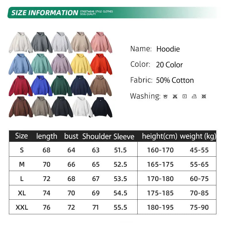 Winter Solid Color Hoodie Hip Hop Plush Hooded Sweatshirts Oversized Pullover Harajuku Custom Casual Hoodies Tracksuit Men Women