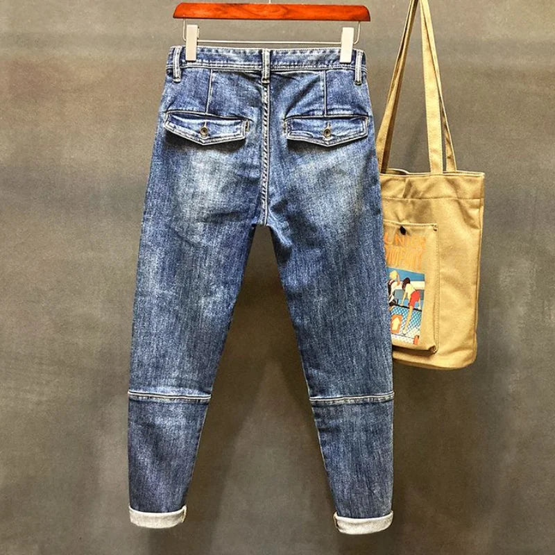 Jeans für Herren, Harem, zerrissen, hochwertige, lockere Herren-Cowboy-Hose, Buggy, stilvoller Punk-Boot-Cut, Vintage-gerissene, gewaschene Retro-Hose, L
