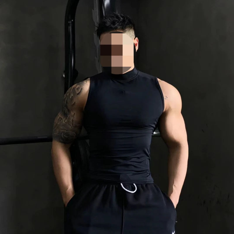 Men's tank tops sports gym clothing high collar breathable sports training clothes gym bodybuilding sleeveless T-shirt tank tops