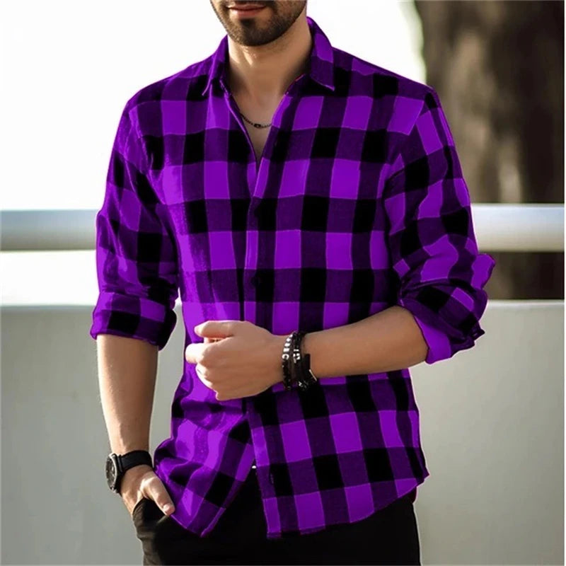 2024 neue Polo Kragen 3D Gedruckt Casual Slim Fit Langarm Karierten Digital Gedruckt Hemd männer Hemd Bequeme Stoff