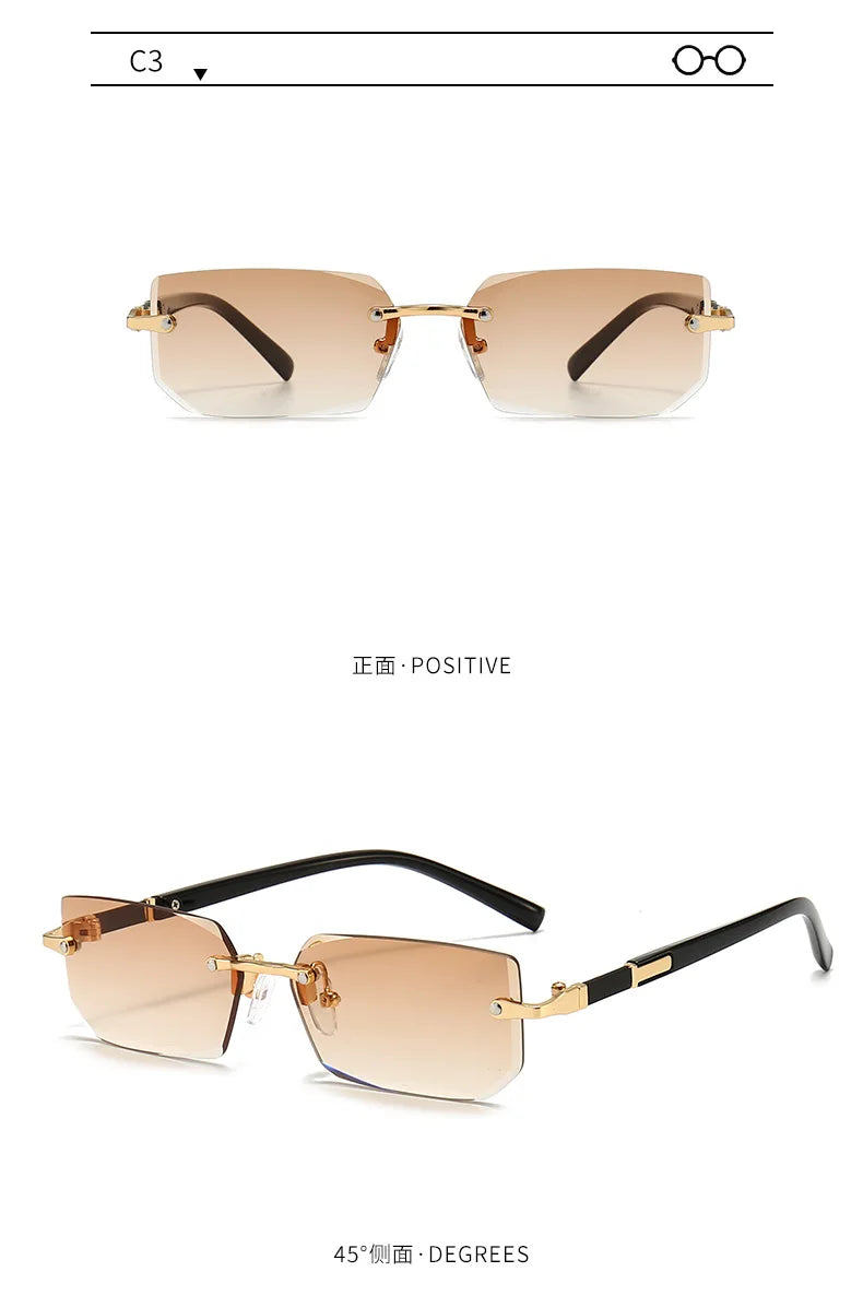 Randlose Sonnenbrille Rechteck Mode beliebte Frauen Männer Schatten kleine quadratische Sonnenbrille für weibliche männliche Sommer reisen Okulos
