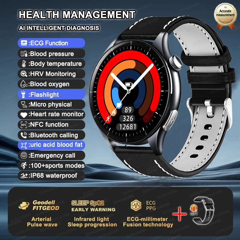 2025, neue EKG + PPG, Gesundheitsdiagnose, Smartwatches, Männer und Frauen, Uhr, Harnsäure, Lipid, BP, Herzfrequenz-Tracker, NFC, Sport-Smartwatch, IOS