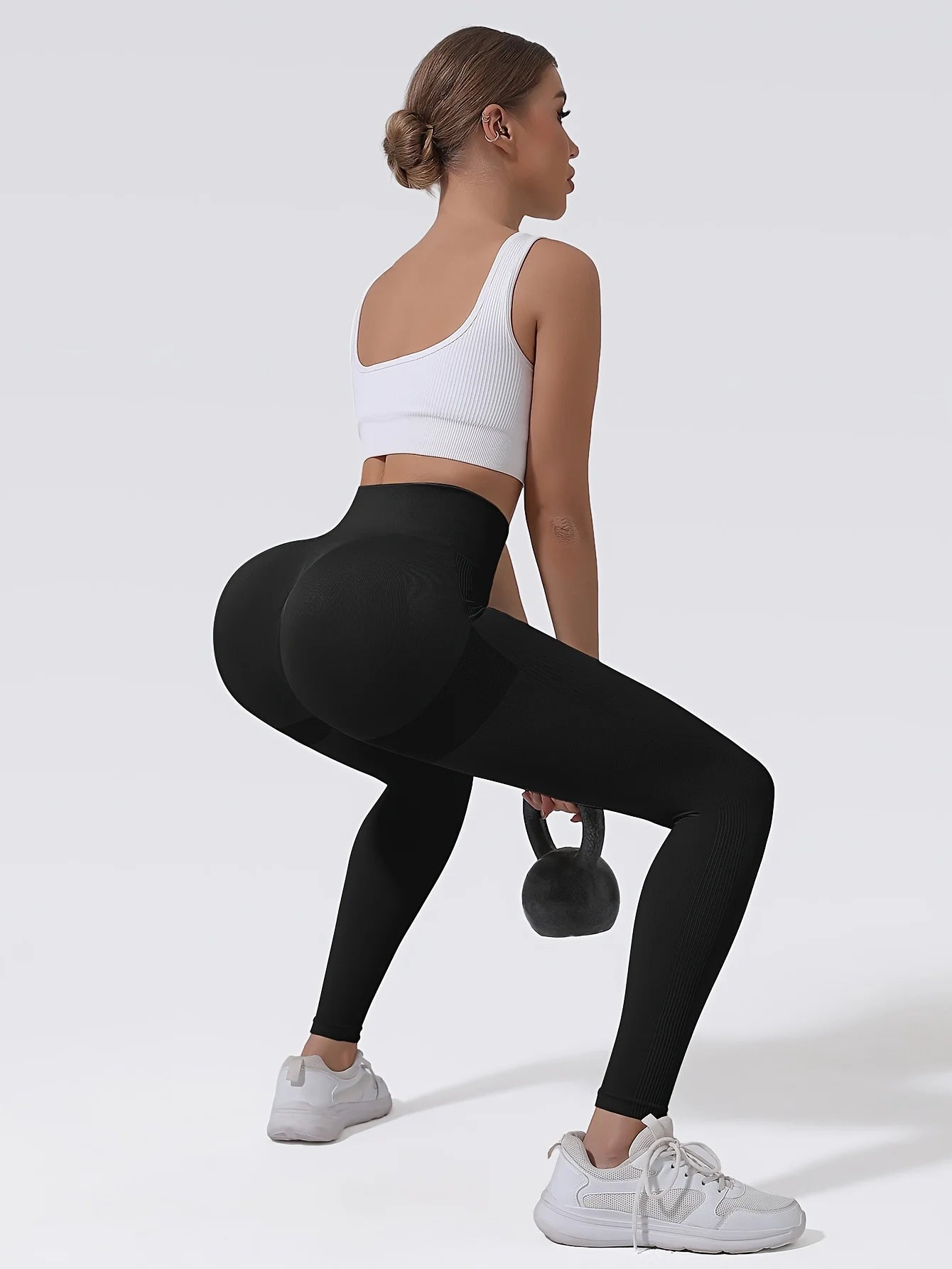 CZGUKE Nahtlose Damen-Yogahose mit hoher Taille, enge Taille, Hüftheben, elastisch, eng, einfarbig, breite Taille, Sport-Leggings