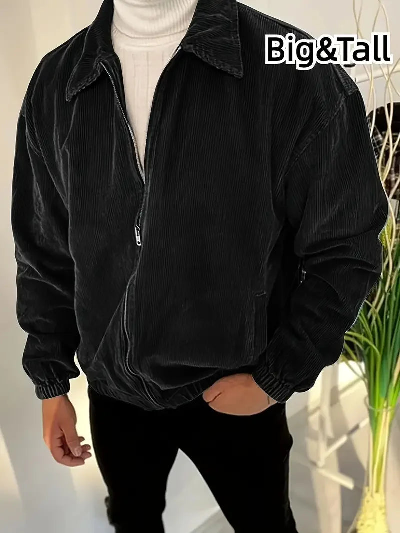 Herren-Cord-Reißverschlussjacke, lässig, modisch, Oberteil, Frühling und Herbst, Oberbekleidung für Streetwear, bequeme Passform, Mantel mit Reißverschluss