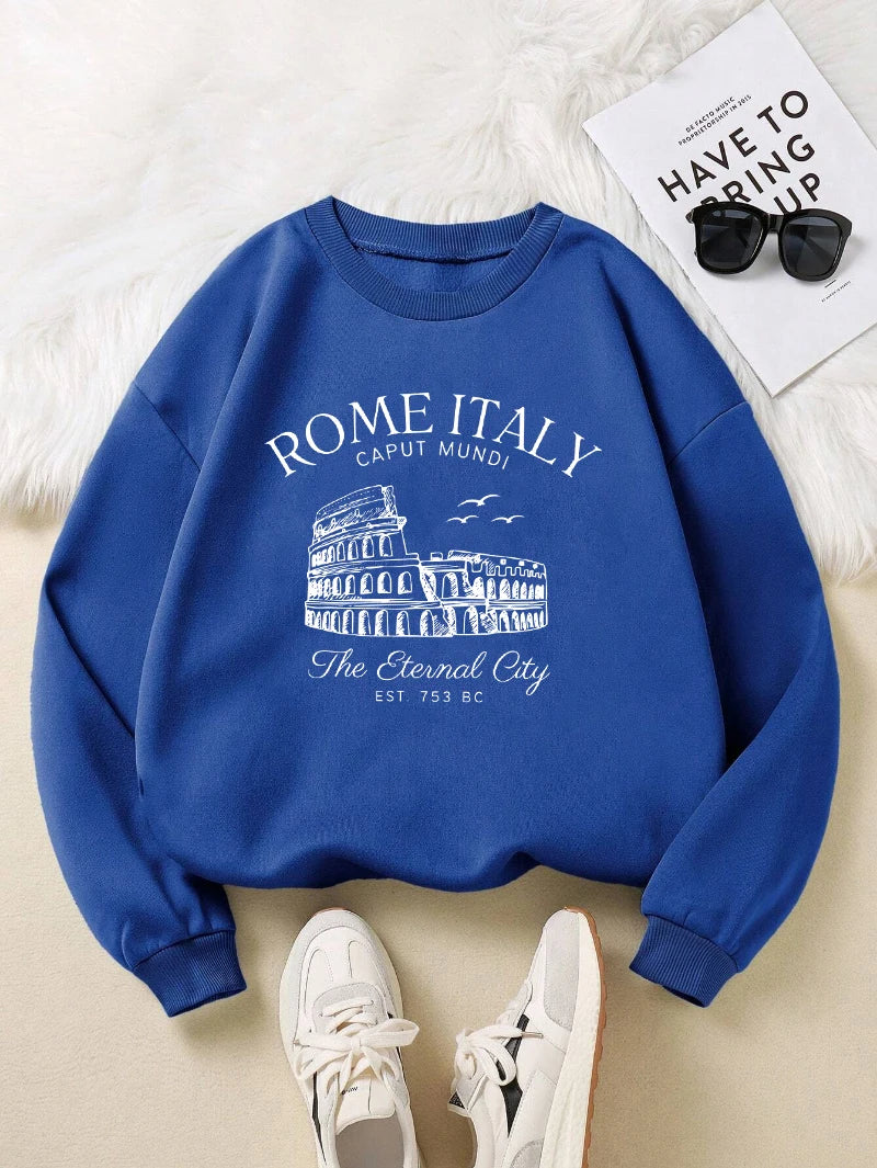 Colosseum Rome Italy Print Woman Sweatshirt Casual Crewneck Sportswear Y2K Loose Multicolor Pullover All-Match Fleece Clothing