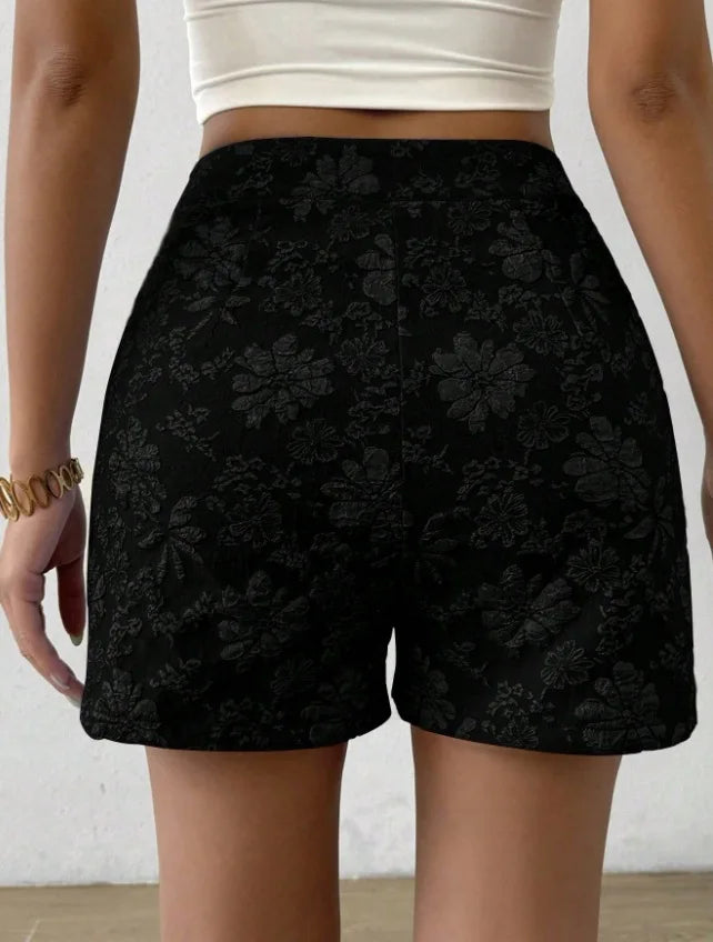 Damen Retro Jacquard High-Waist Straight Shorts – Atmungsaktive Sommer-Streetwear Hot Pants für Alltag und Urlaub