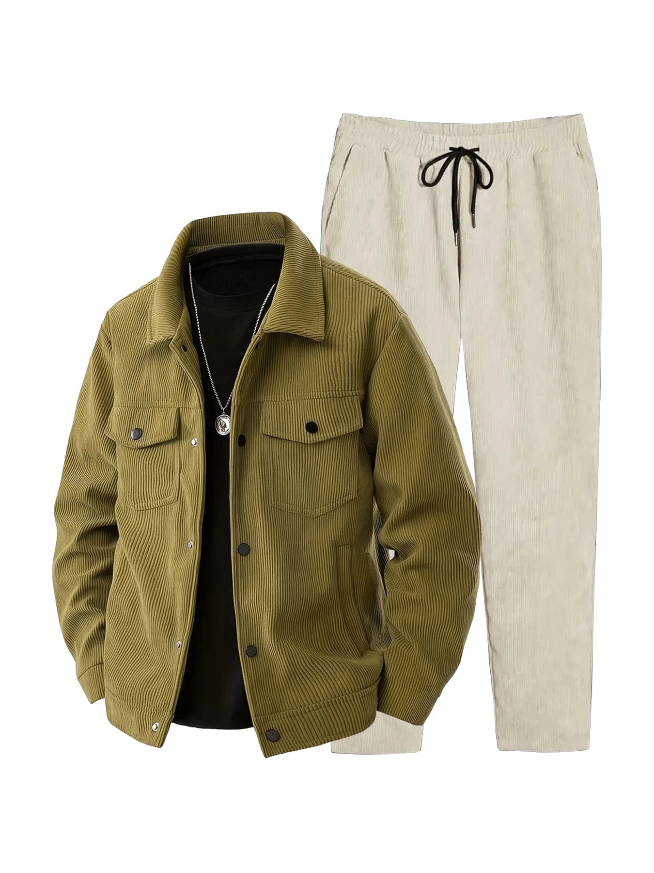 Men's fall/winter corduroy set – must-have! Vintage, wrinkle-free, fits all. Warm for swings, pairs well, understated style.