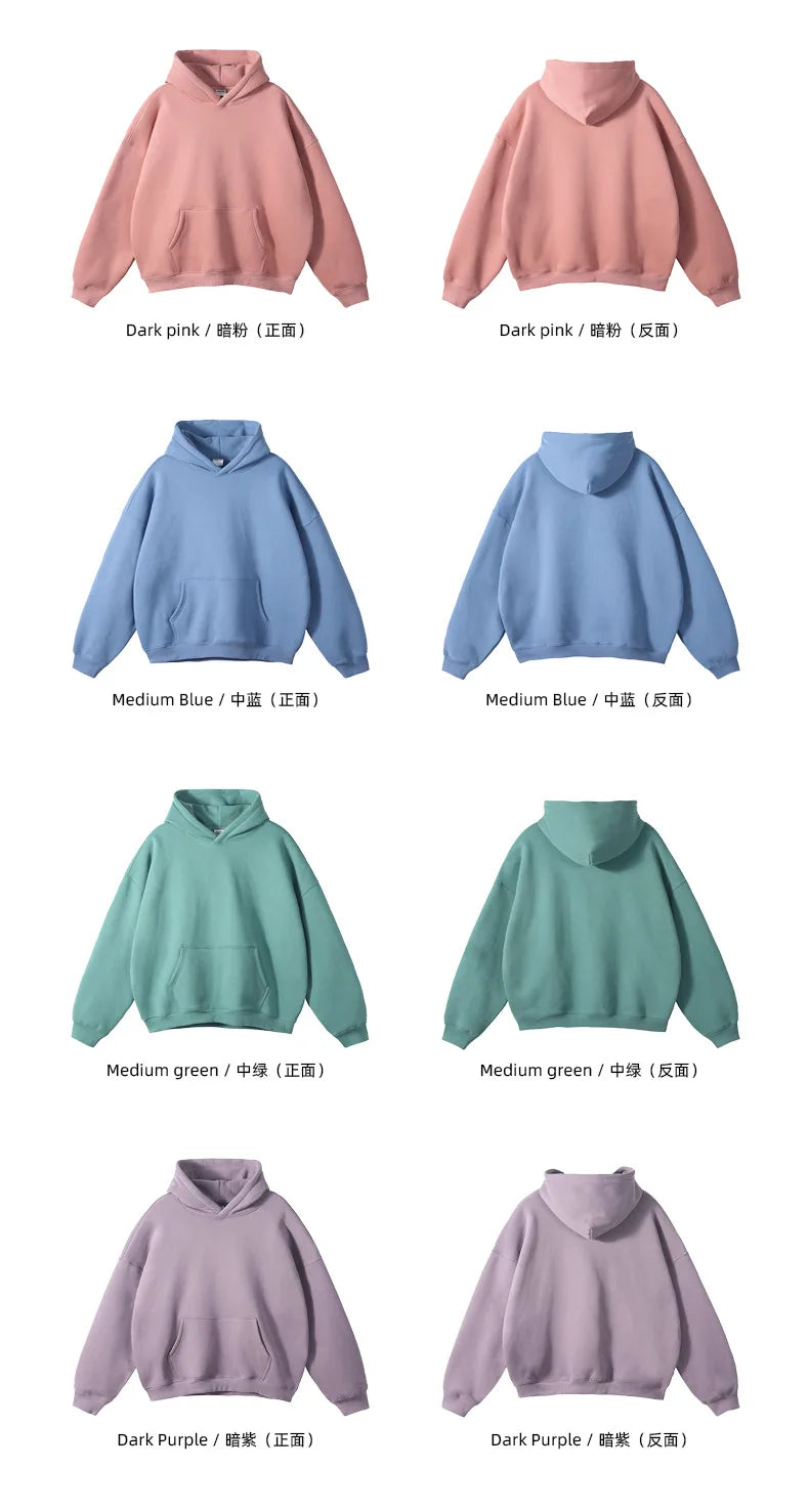 Winter Solid Color Hoodie Hip Hop Plush Hooded Sweatshirts Oversized Pullover Harajuku Custom Casual Hoodies Tracksuit Men Women