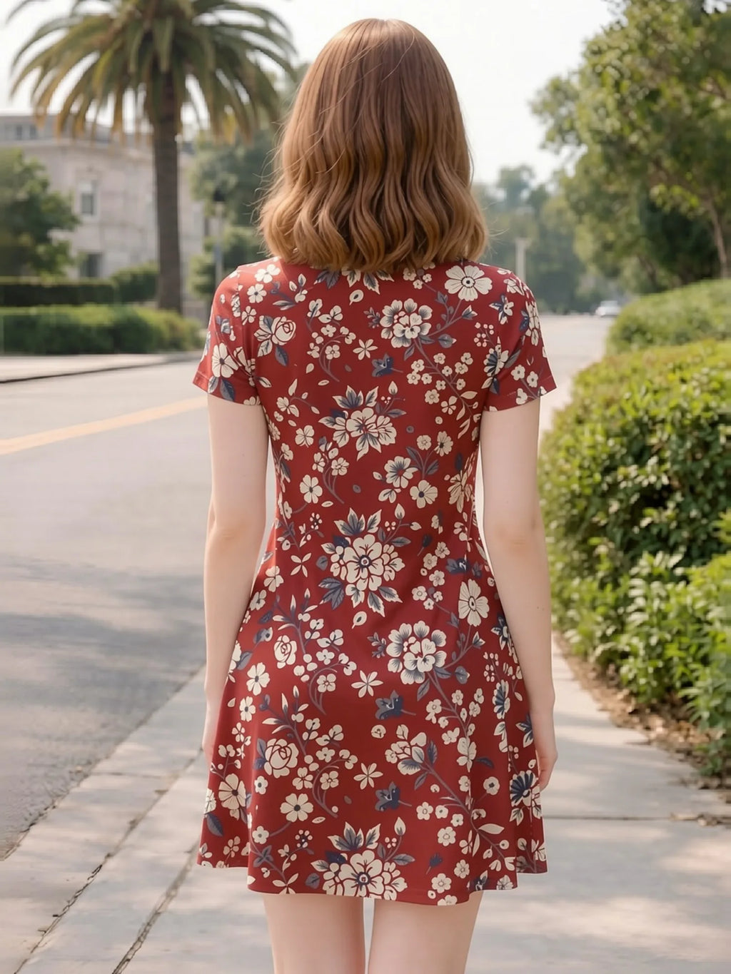 Damen-Swingkleid mit V-Ausschnitt und Blumendruck, lässiges Alltagsoutfit, luftig, weich, bequem, schick, schön, für jeden Tag, feminin, anmutig, einfach