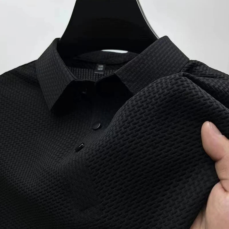 Neue männer Business Casual Kurzarm Knochen Blume Einfarbig POLO-Shirt Mode Atmungsaktive Komfortable Sommer Vielseitig Top