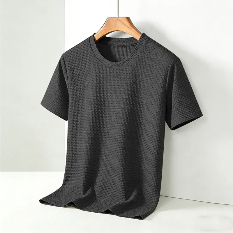 Hochwertiges Herren Waffelstrick T-Shirt Atmungsaktives Kurzarm Freizeit- und Loungewear-Oberteil